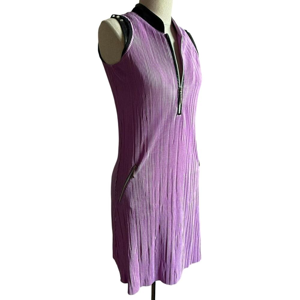 Jamie Sadock Purple Zip Front Golf Dress Size XS Pockets Faux Leather Trim
